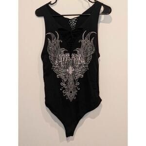 Affliction Black Sparkly Winged Bodysuit